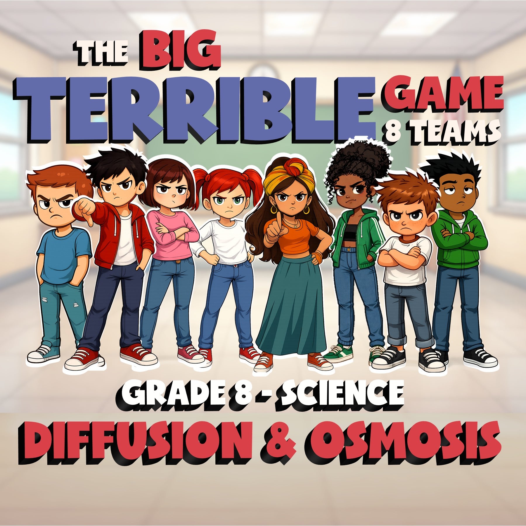 Diffusion & Osmosis BIG TERRIBLE GAME - No Prep Grade 8 Science Review Activity