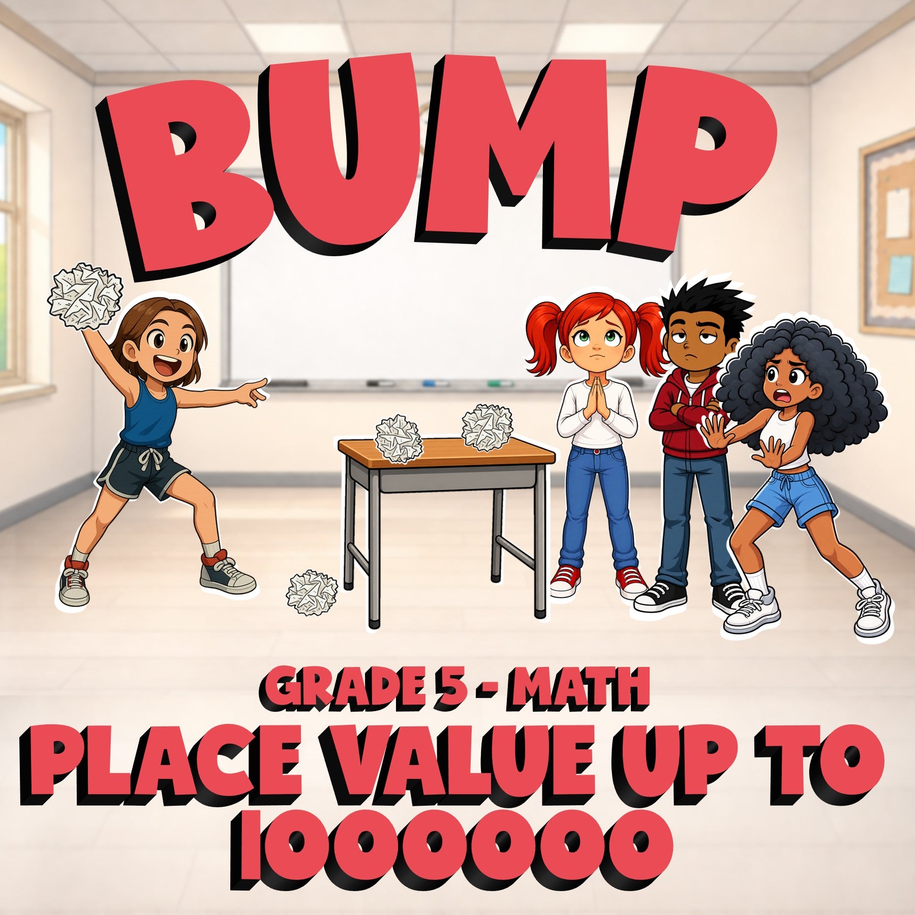 Place value up to 1000000 BUMP Math Game - No Prep Grade 5 Review Activity