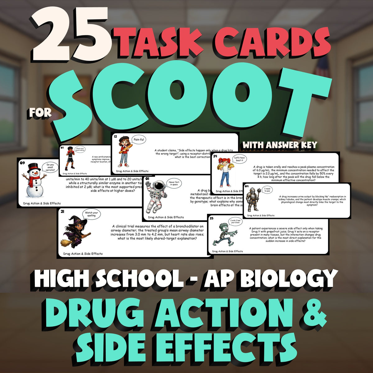 Drug Action & Side Effects SCOOT TASK CARDS Science Game - No Prep AP Biology