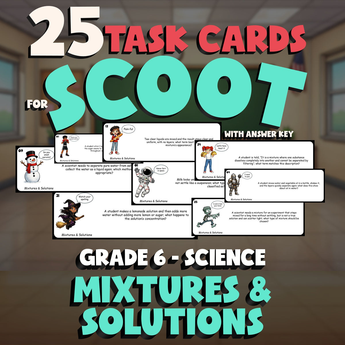 Mixtures & Solutions SCOOT TASK CARDS Science Game - No Prep Grade 6 Review