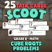 Cube Roots Problems SCOOT TASK CARDS Math Game - No Prep Grade 8 Review Activity