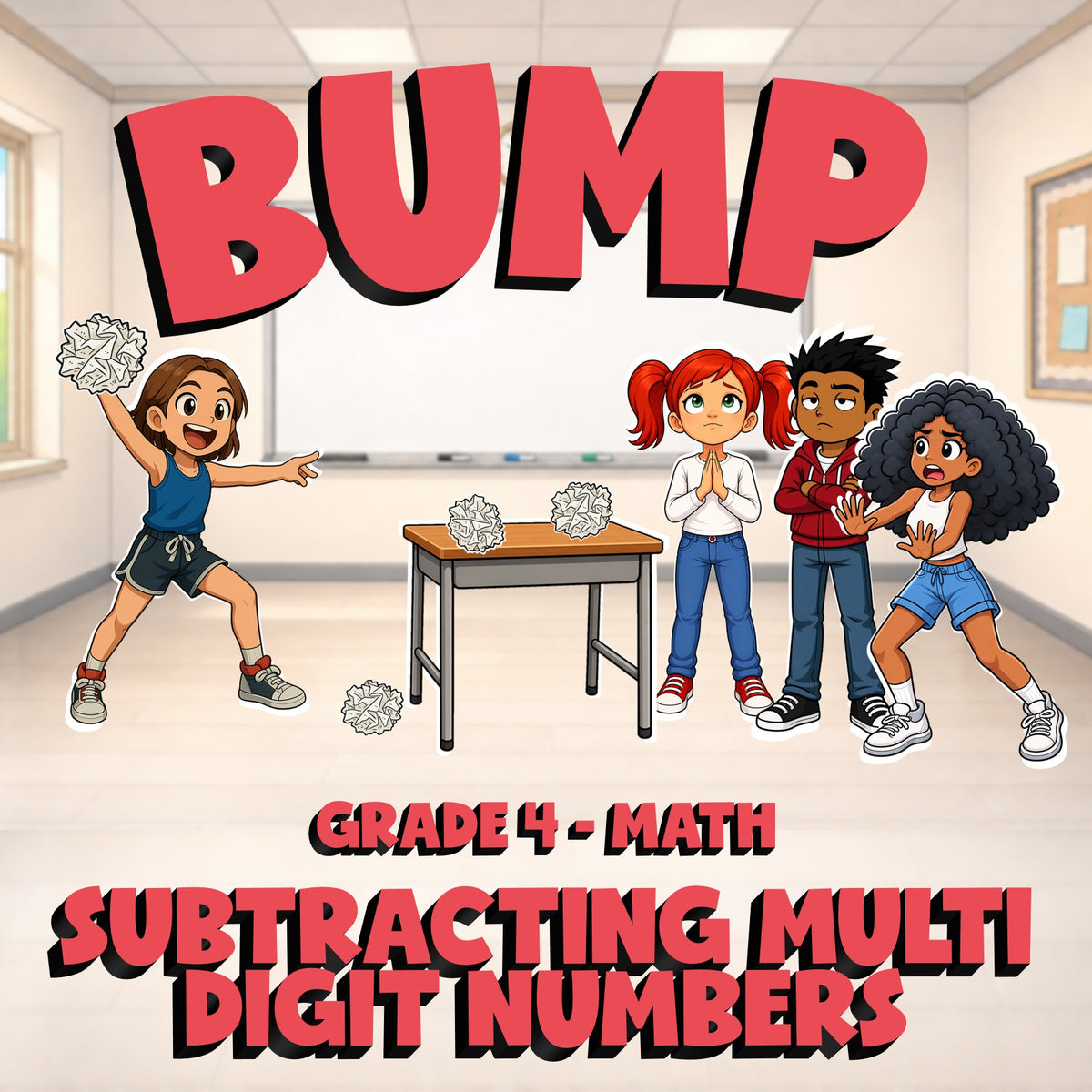 Subtracting Multi Digit Numbers BUMP Math Game - No Prep Grade 4 Review Activity