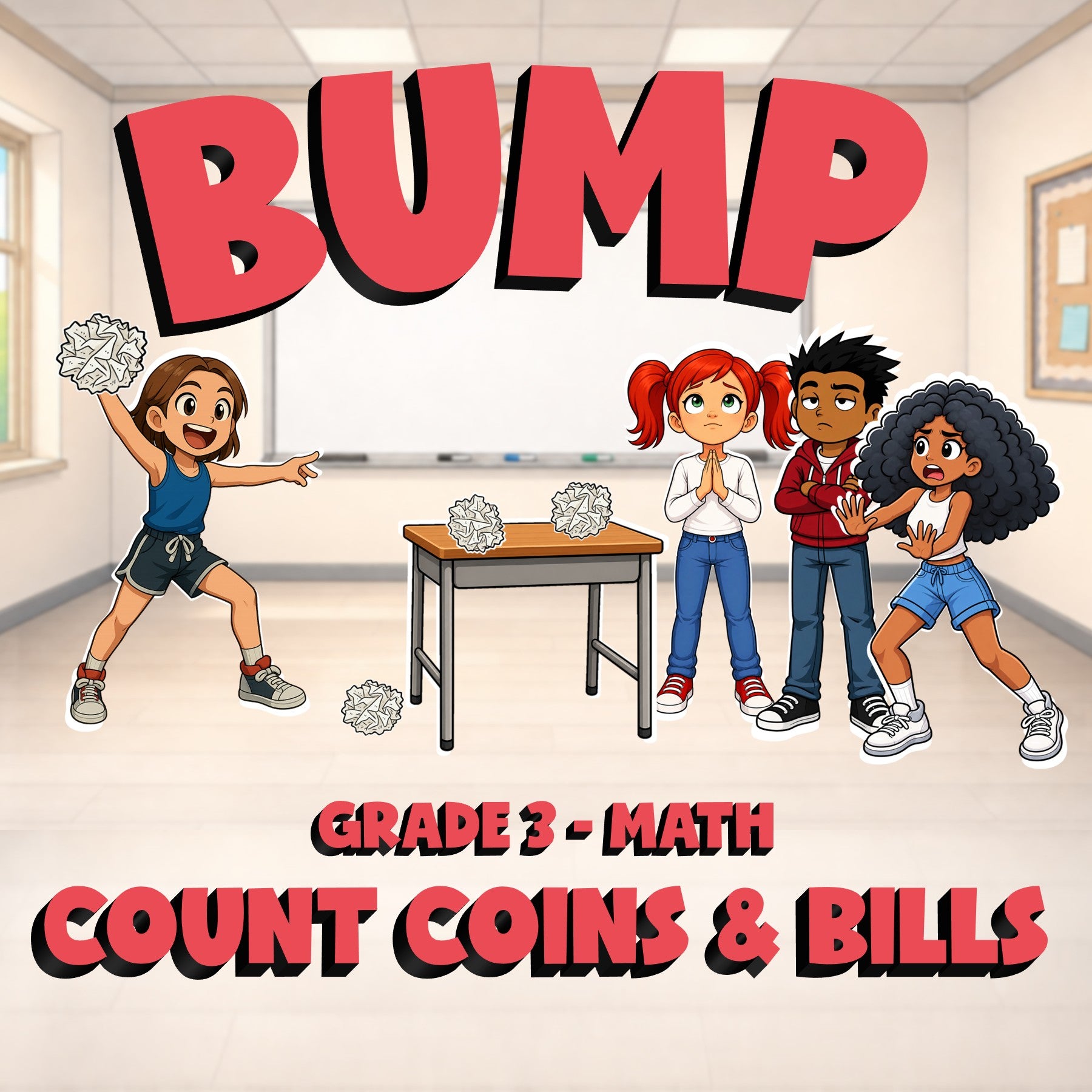 Count Coins & Bills BUMP Math Game - No Prep Grade 3 Review Activity