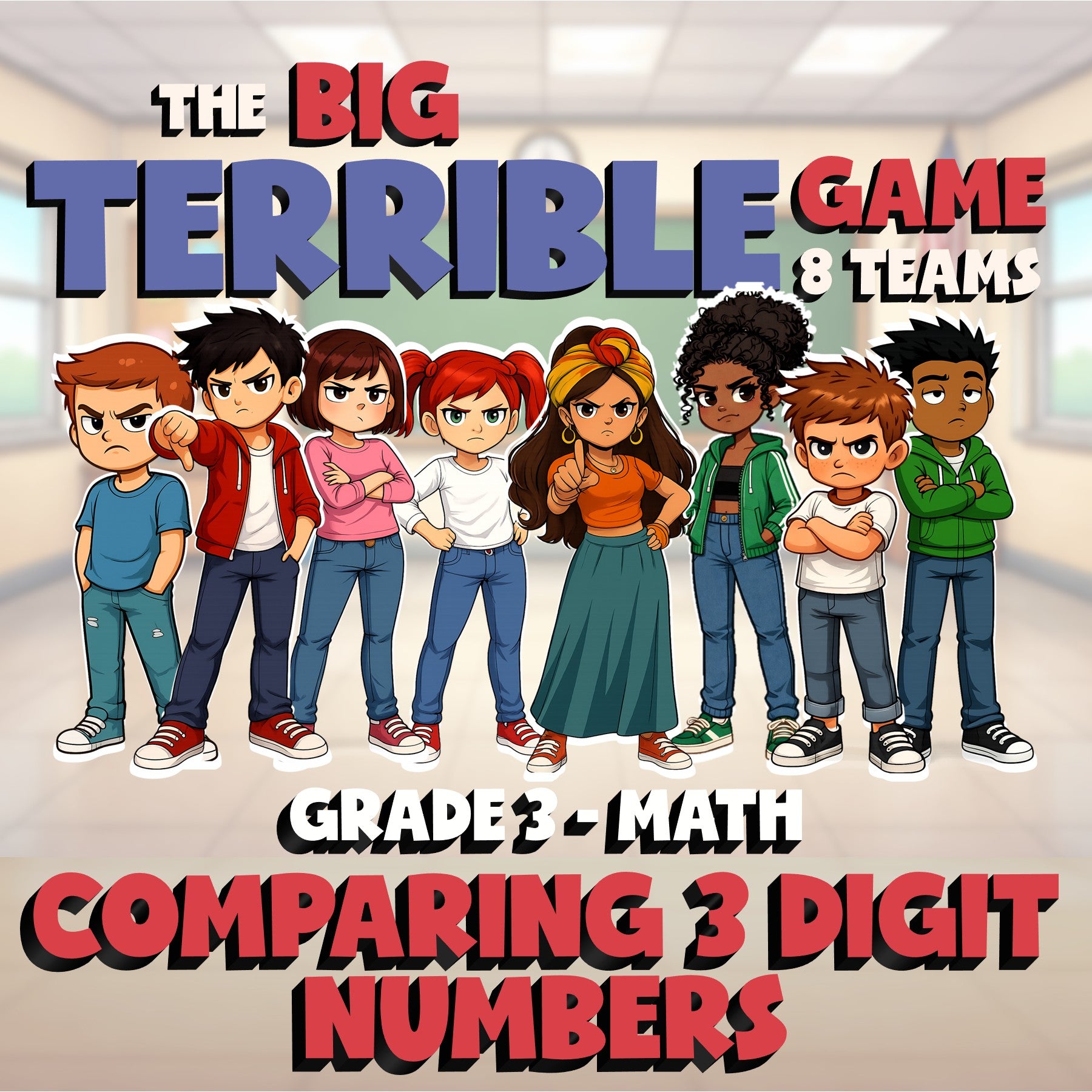 Comparing 3 Digit Numbers BIG TERRIBLE GAME - No Prep Grade 3 Math Review