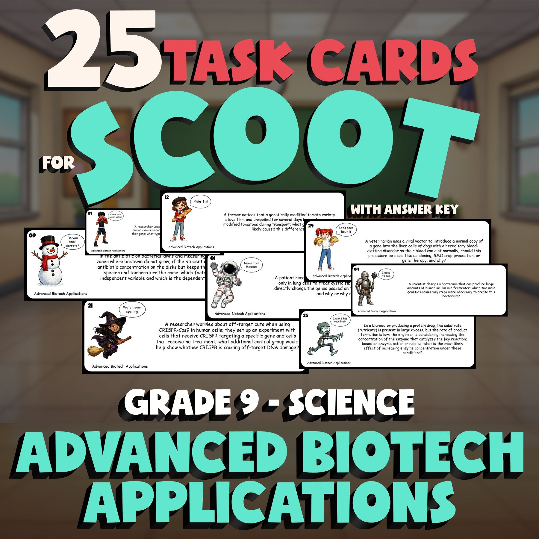 Advanced Biotech Applications SCOOT TASK CARDS Science Game - No Prep Grade 9