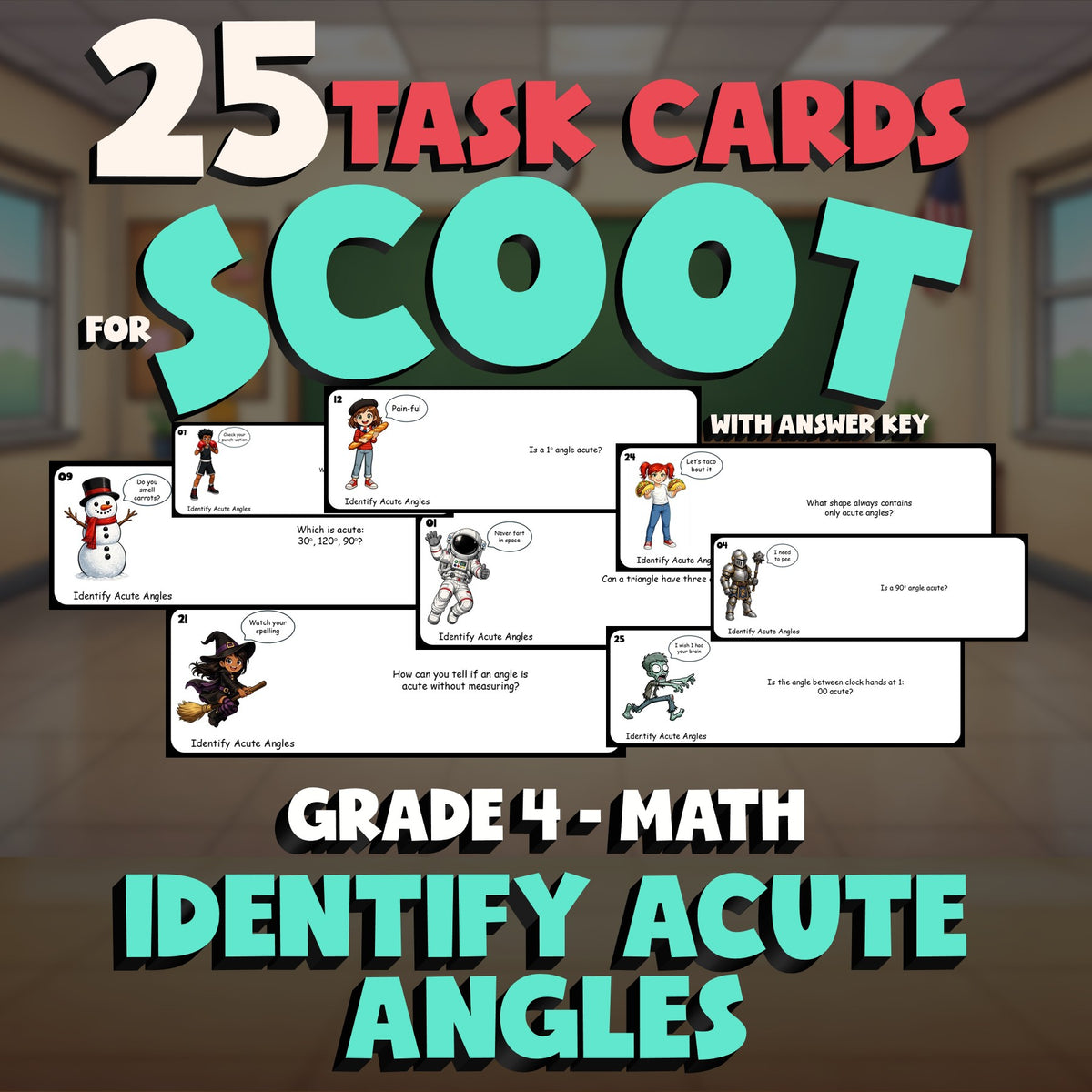 Identify Acute Angles SCOOT TASK CARDS Math Game - No Prep Grade 4 Review