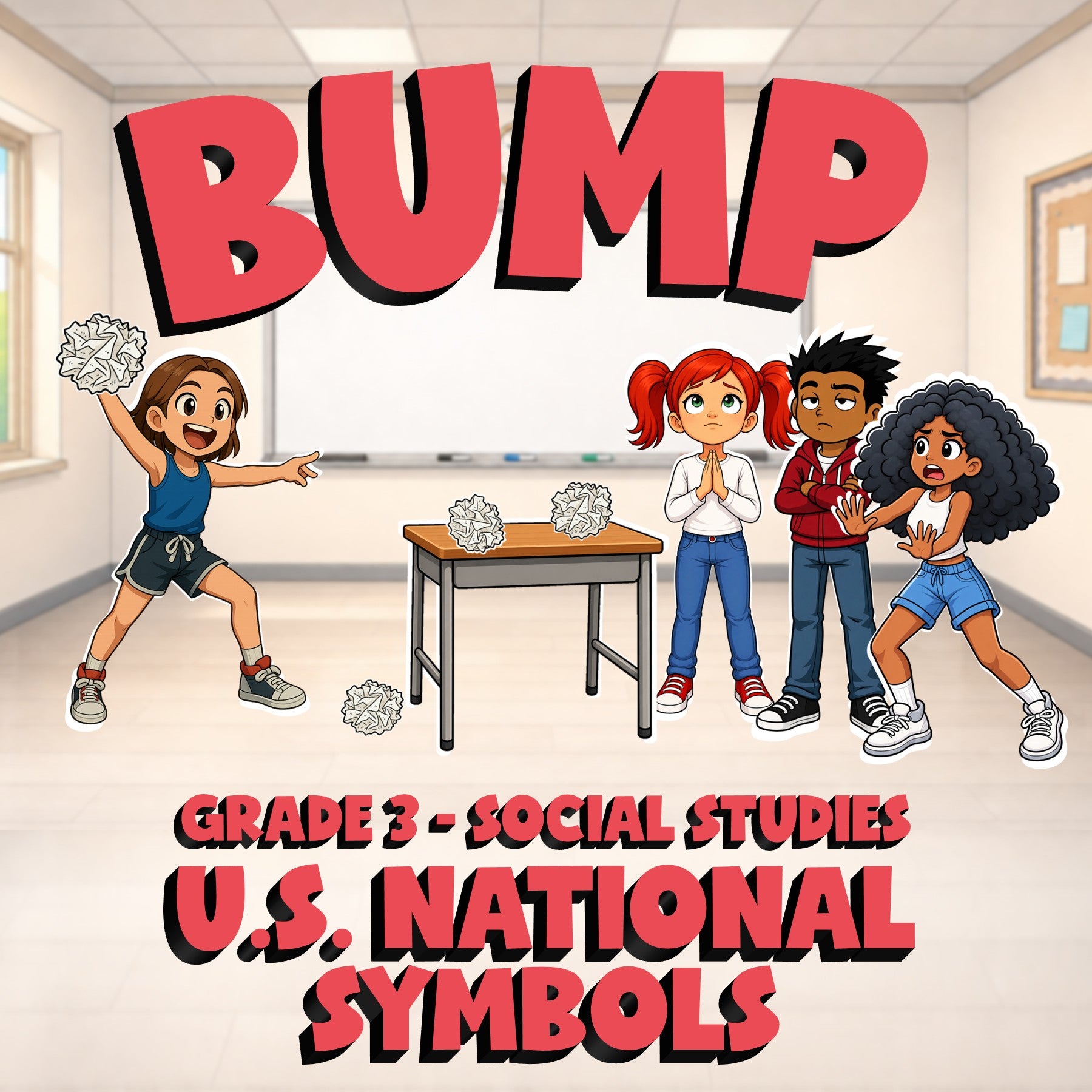 U.S. National Symbols BUMP Socials Game - No Prep Grade 3 Review Activity