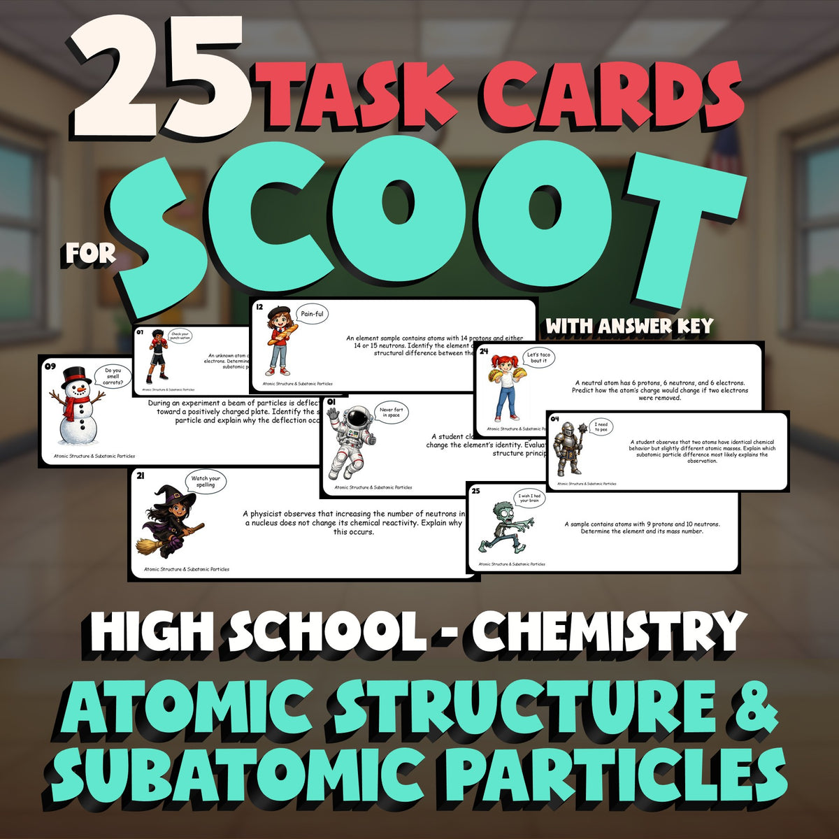 Atomic Structure & Subatomic Particles SCOOT TASK CARDS Science Game - Chemistry