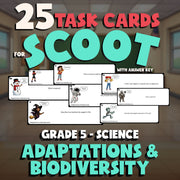 Adaptations & Biodiversity SCOOT TASK CARDS Science Game - No Prep Grade 5