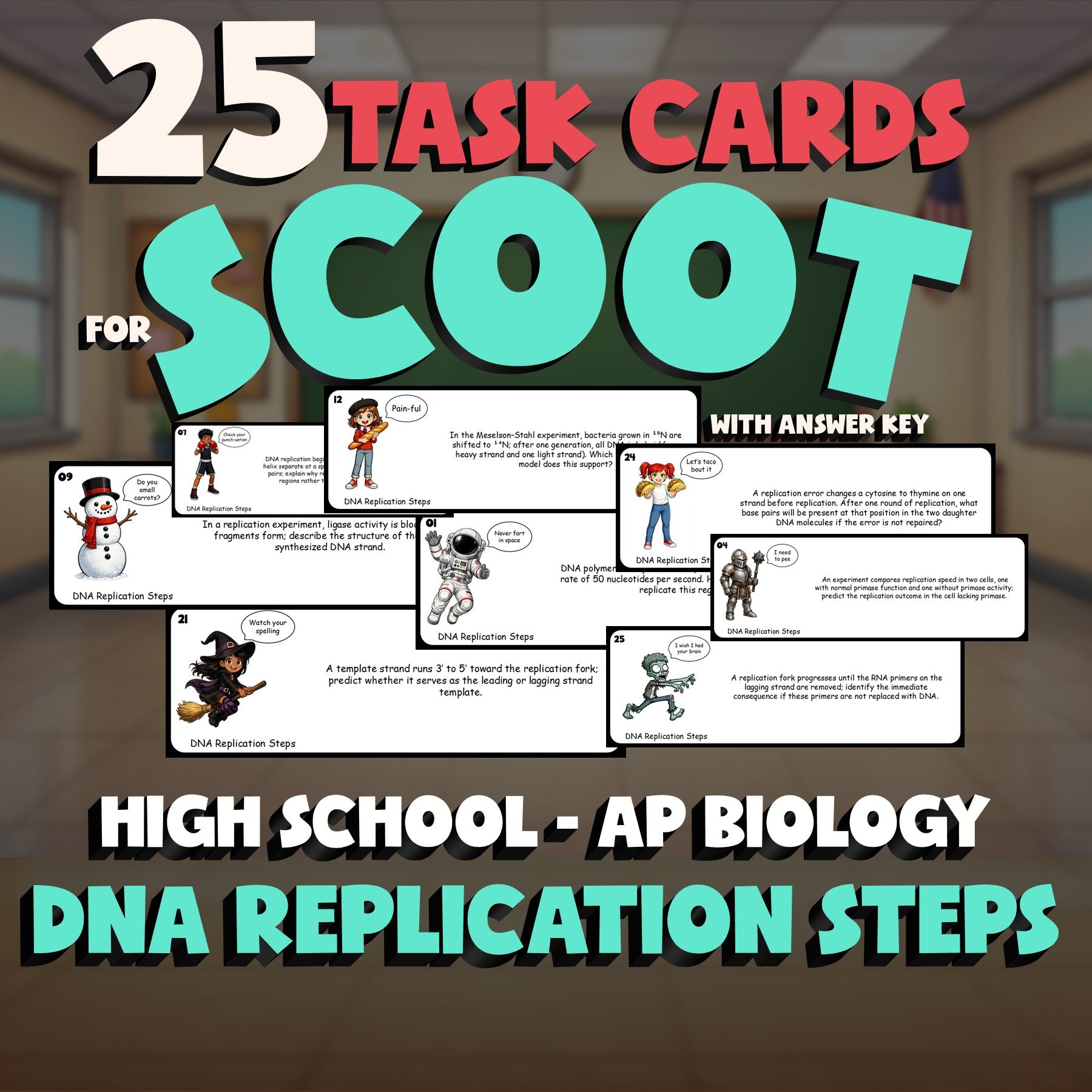 DNA Replication Steps SCOOT TASK CARDS Science Game - No Prep AP Biology Review