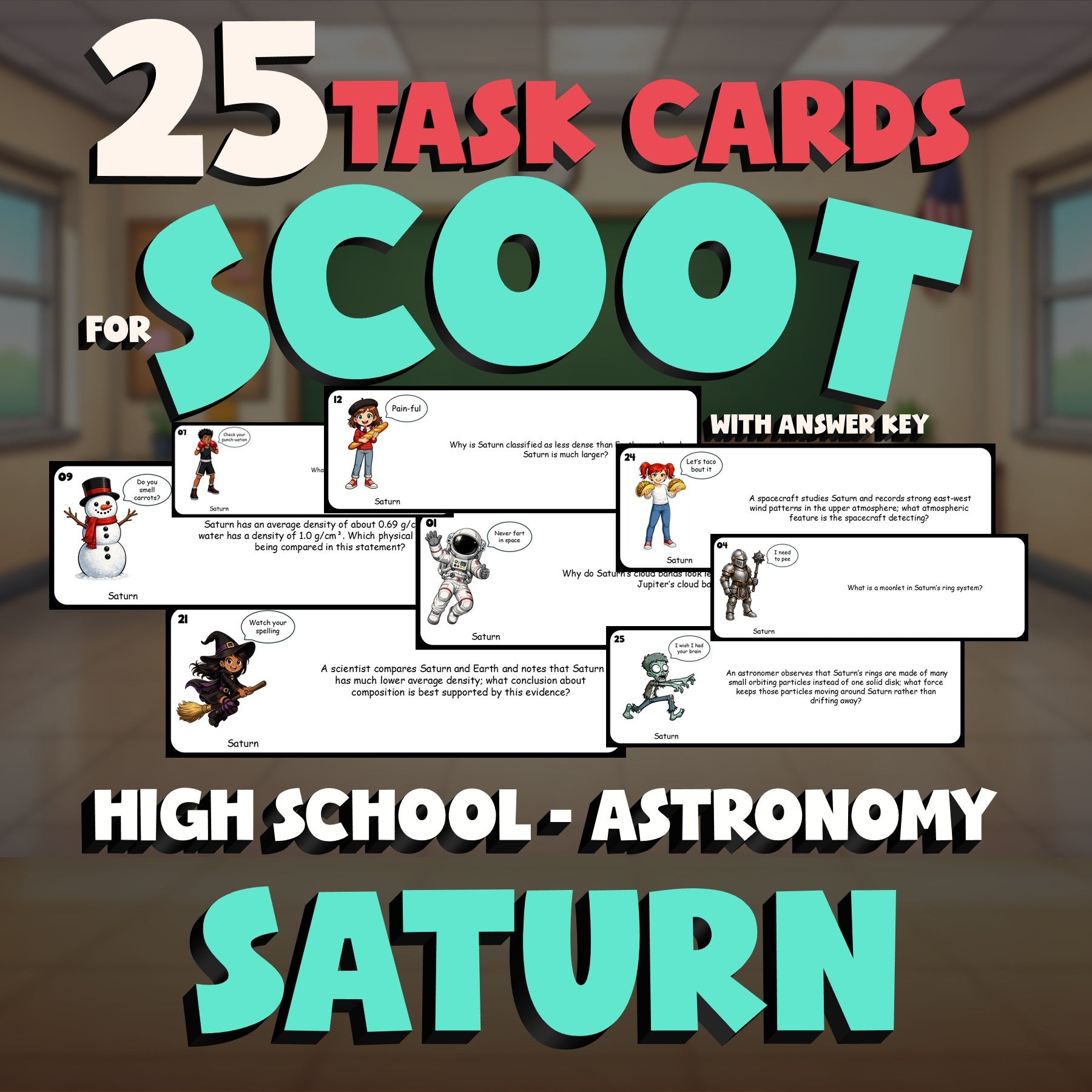 Saturn SCOOT TASK CARDS Science Game - No Prep Astronomy Review Activity