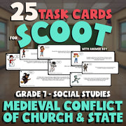 Medieval Conflict of Church & State SCOOT TASK CARDS Socials Game - Grade 7