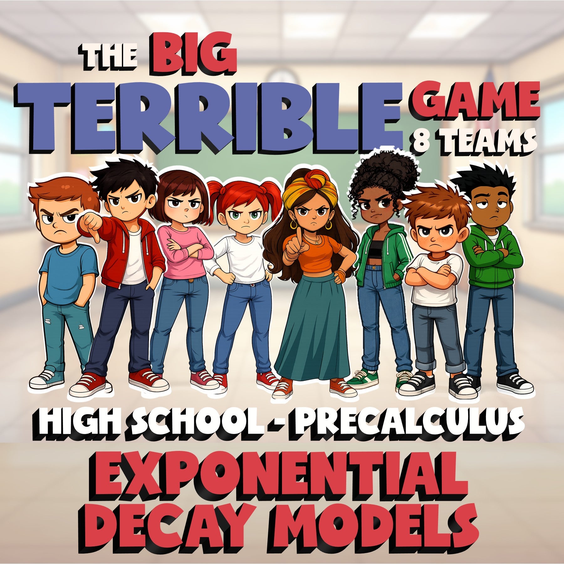 Exponential Decay Models BIG TERRIBLE GAME - No Prep PreCalculus Math Review