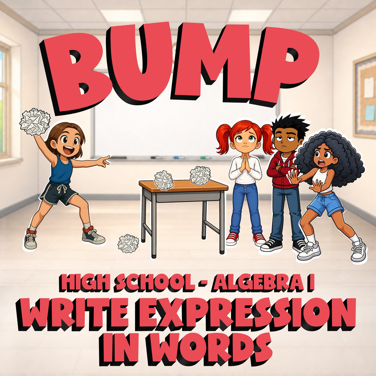 Write Expression in Words BUMP Math Game - No Prep Algebra 1 Review Activity