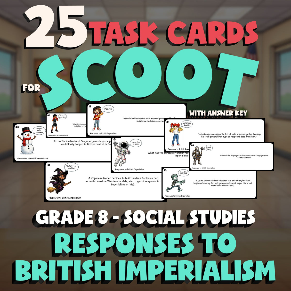 Responses to British Imperialism SCOOT TASK CARDS Socials Game - No Prep Grade 8
