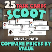 Compare Prices by Value SCOOT TASK CARDS Math Game - No Prep Grade 3 Review