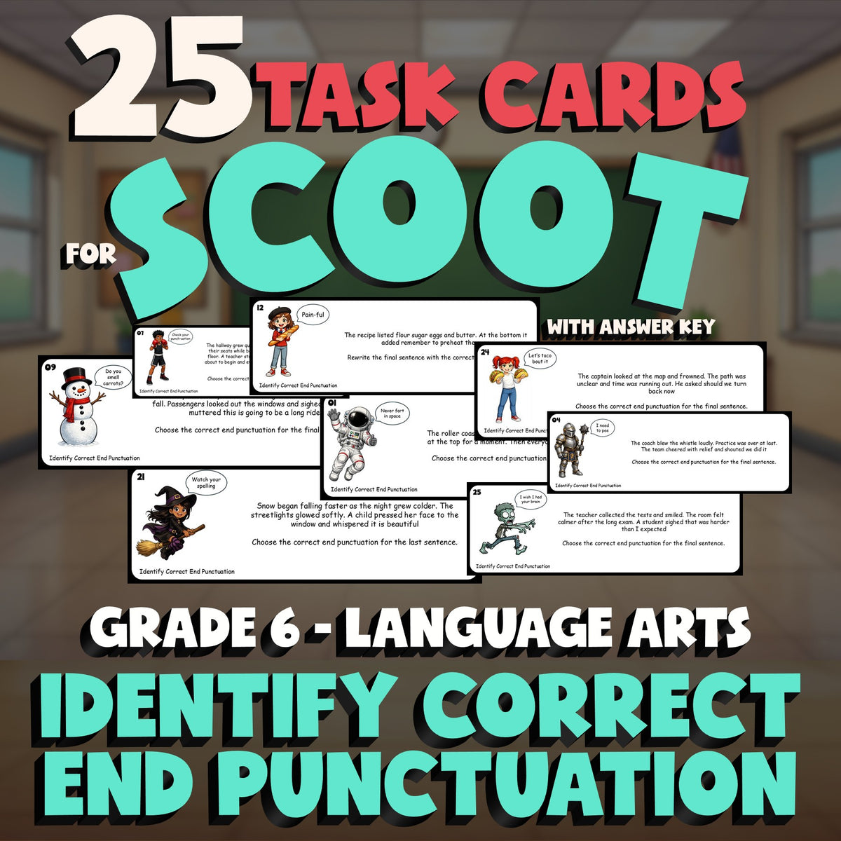 Identify Correct End Punctuation SCOOT TASK CARDS ELA Game - No Prep Grade 6