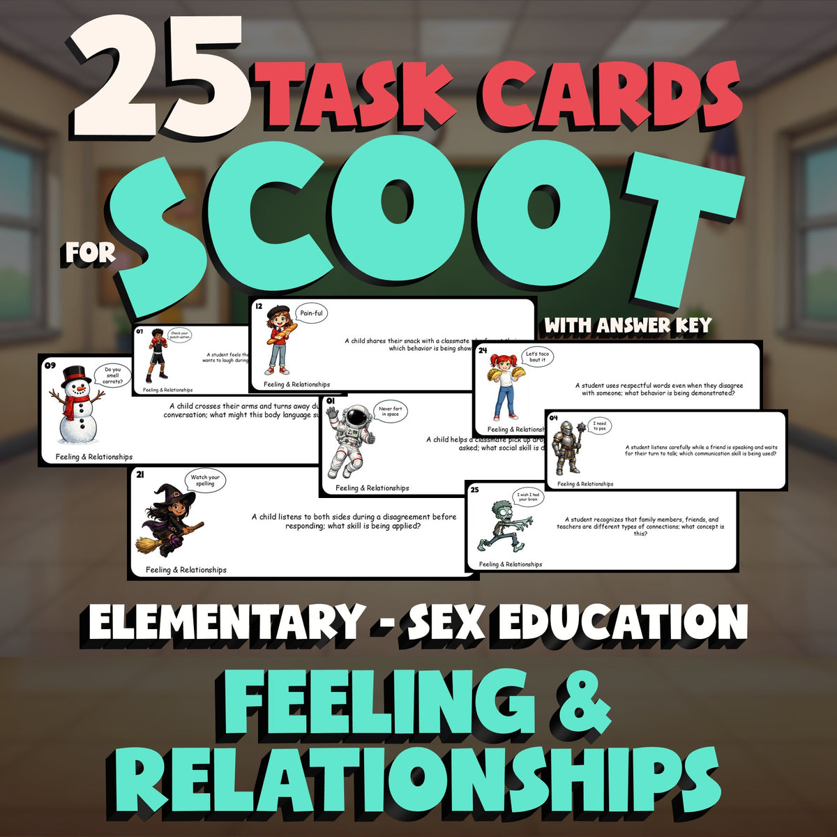 Feeling & Relationships SCOOT TASK CARDS Game - No Prep Elementary Sex Education