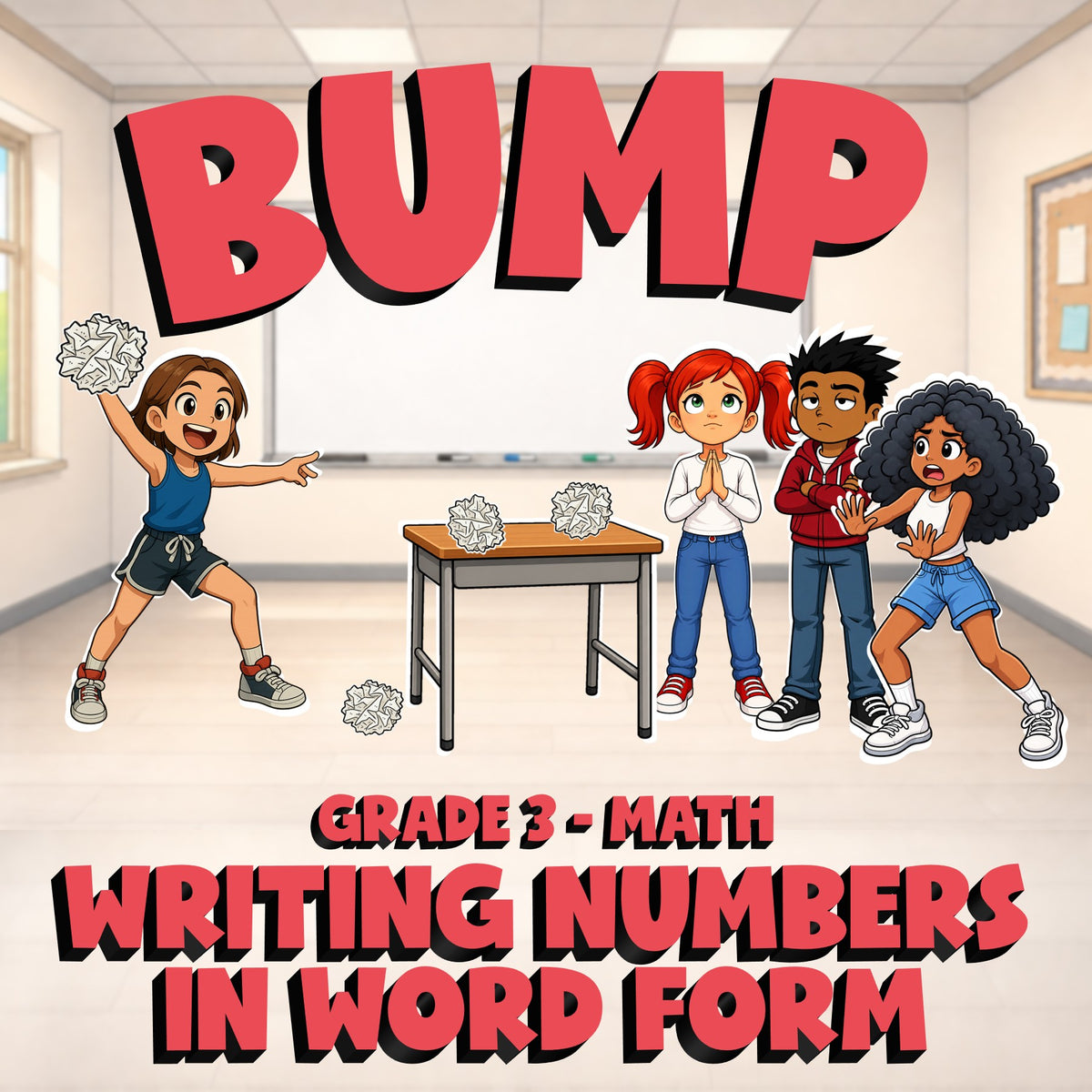 Writing Numbers in Word Form BUMP Math Game - No Prep Grade 3 Review Activity