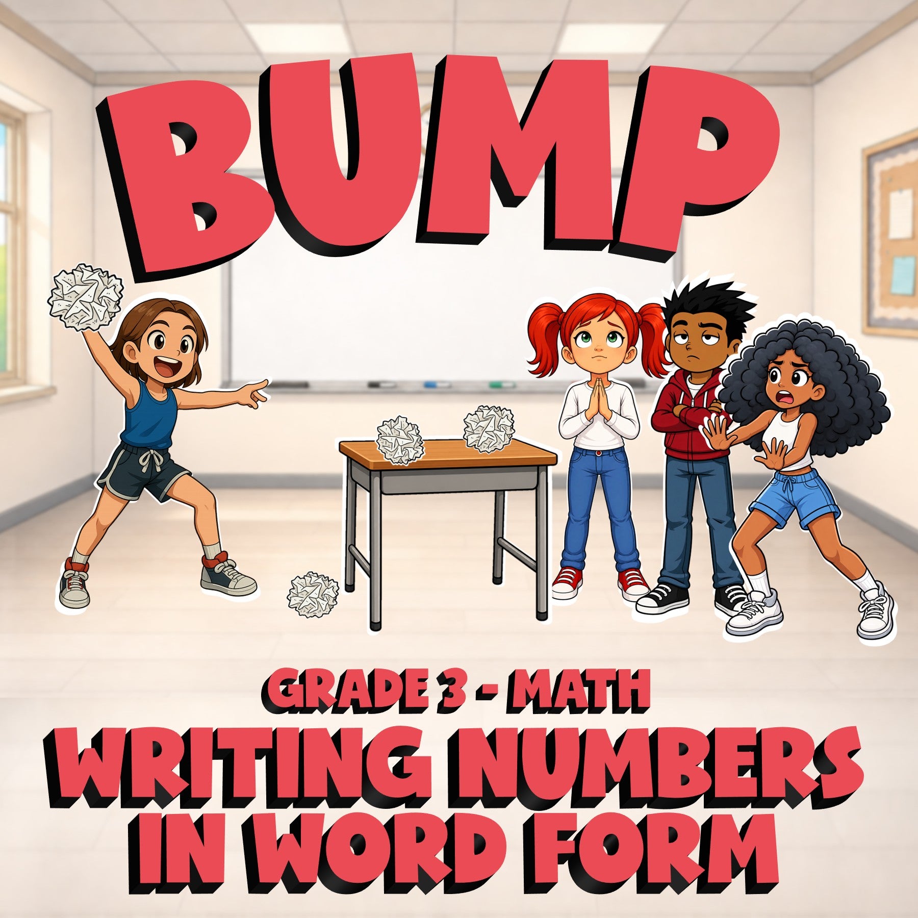 Writing Numbers in Word Form BUMP Math Game - No Prep Grade 3 Review Activity