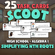 Simplifying nth Roots SCOOT TASK CARDS Math Game - No Prep Algebra 1 Review