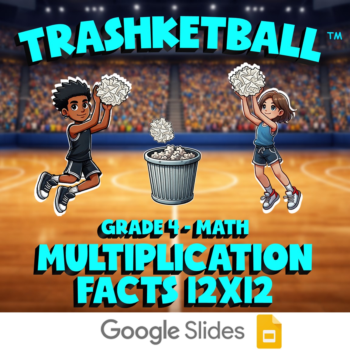 Multiplication Facts 12x12 TRASHKETBALL Math Game - No Prep Grade 4 Review