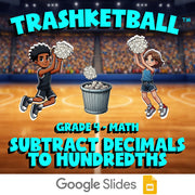 Subtract Decimals to Hundredths TRASHKETBALL Math Game - No Prep Grade 4 Review