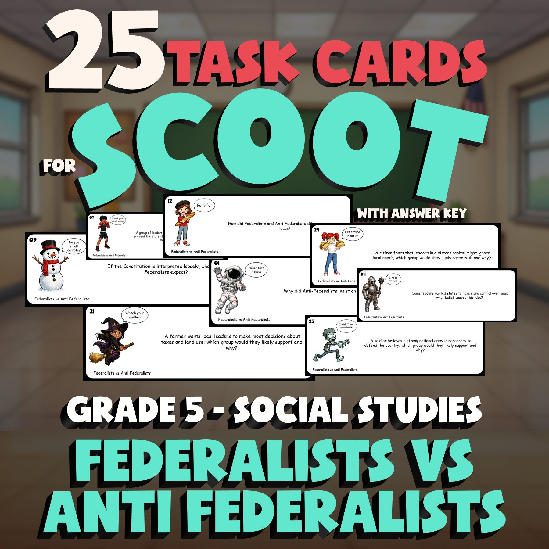 Federalists vs Anti Federalists SCOOT TASK CARDS Socials Game - No Prep Grade 5