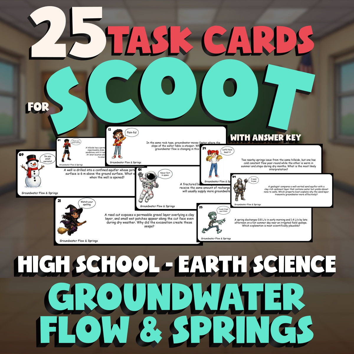 Groundwater Flow & Springs SCOOT TASK CARDS Game - No Prep Earth Science Review