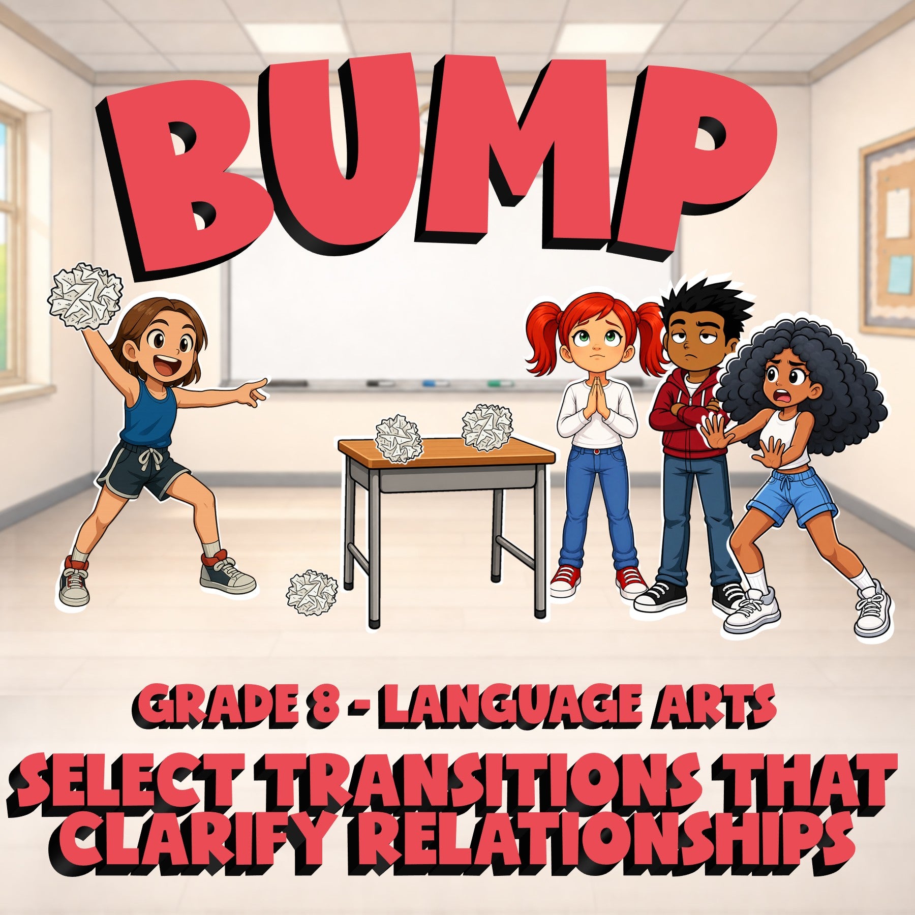 Select Transitions That Clarify Relationships BUMP ELA Game - No Prep Grade 8