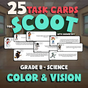 Color & Vision SCOOT TASK CARDS Science Game - No Prep Grade 8 Review Activity