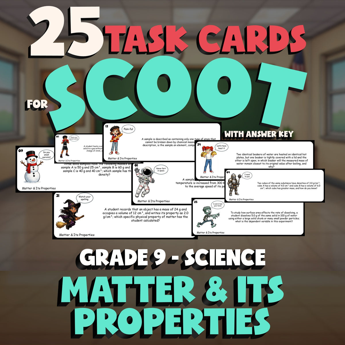 Matter & Its Properties SCOOT TASK CARDS Science Game - No Prep Grade 9 Review