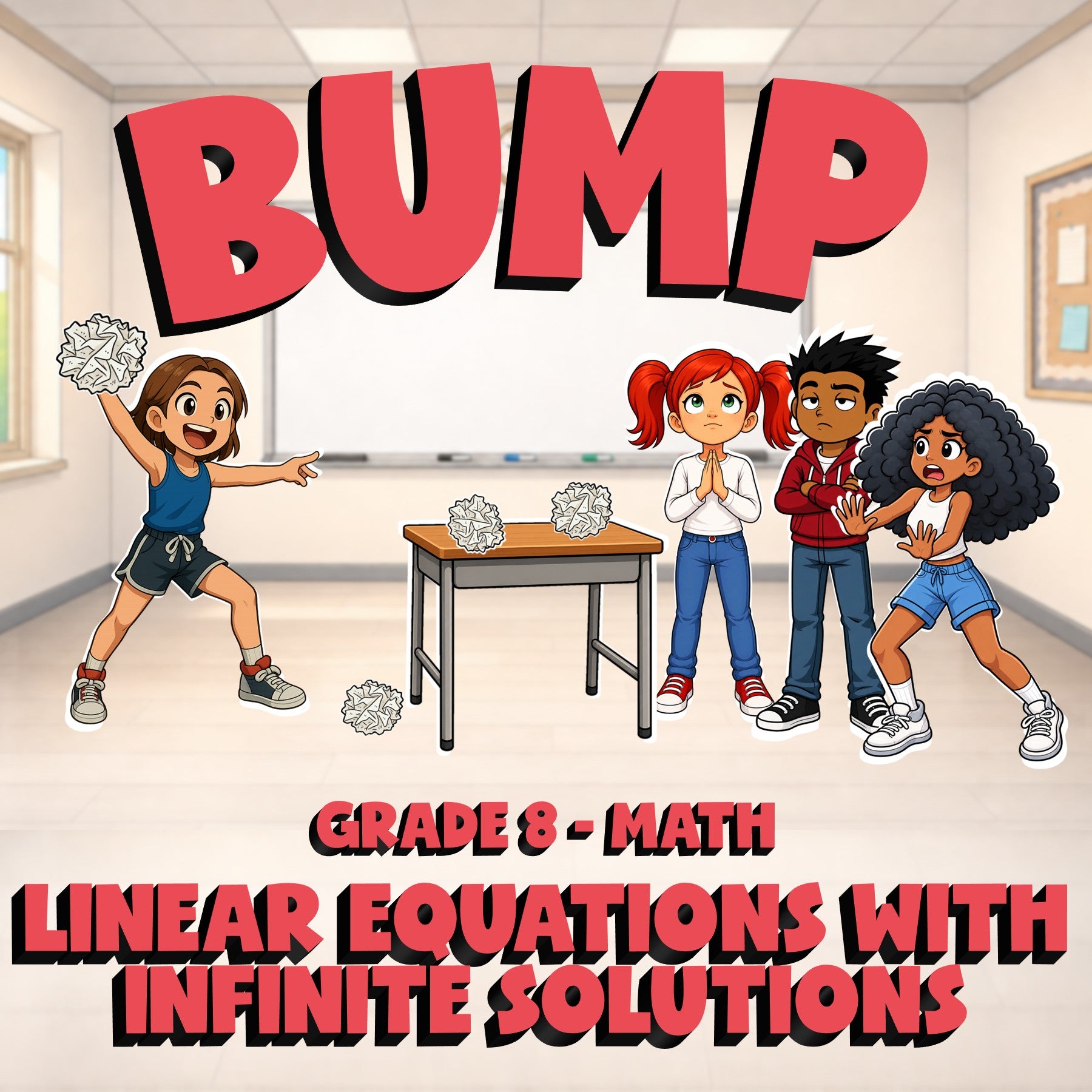 Linear Equations with Infinite Solutions BUMP Math Game - No Prep Grade 8 Review