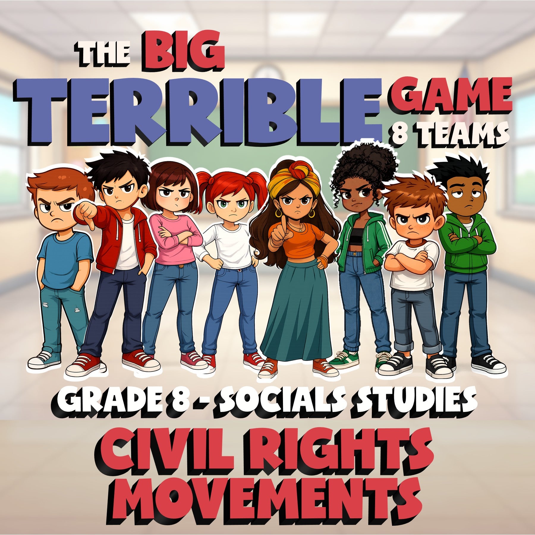 Civil Rights Movements BIG TERRIBLE GAME - No Prep Grade 8 Socials Review