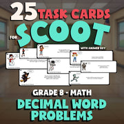 Decimal Word Problems SCOOT TASK CARDS Math Game - No Prep Grade 8 Review