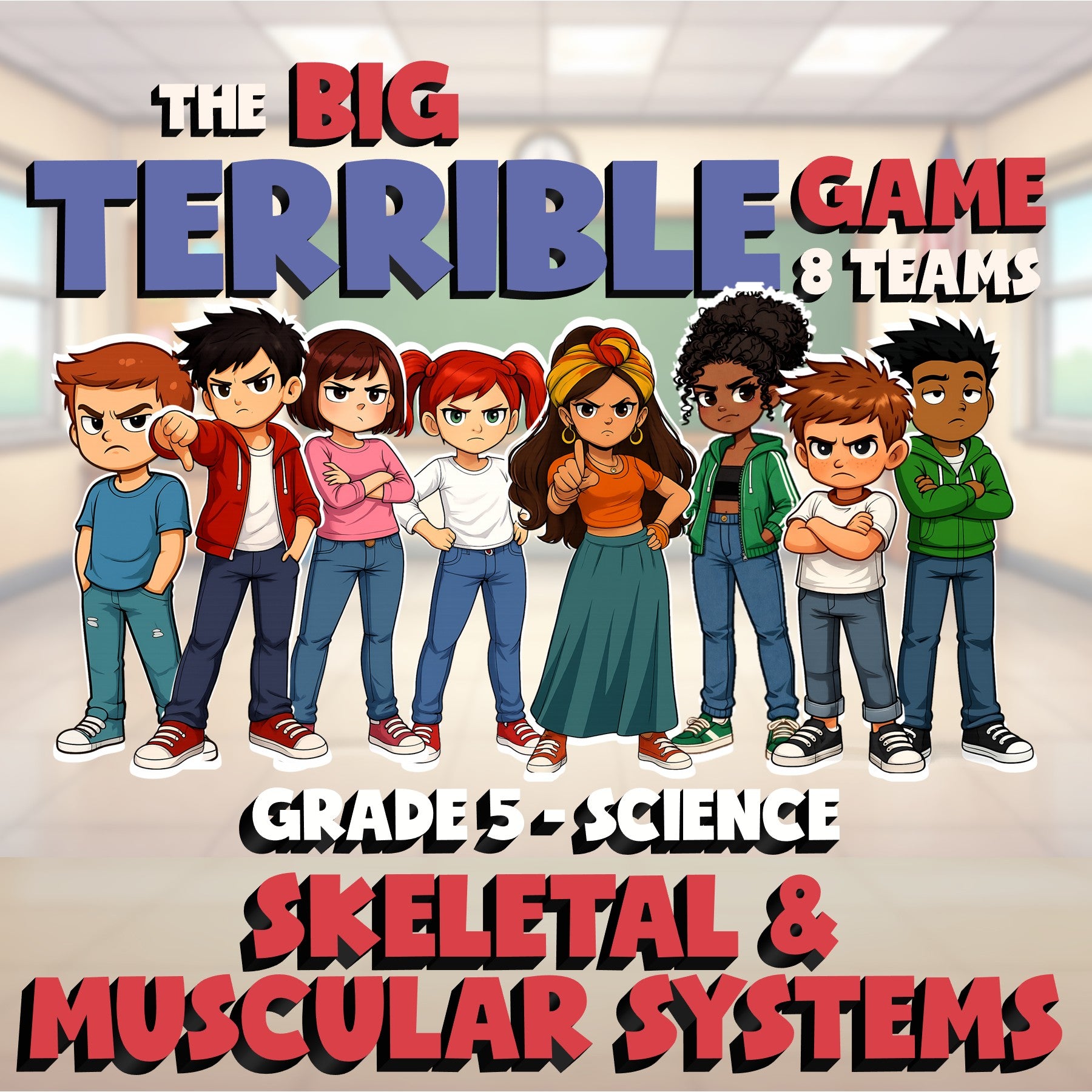 Skeletal & Muscular Systems BIG TERRIBLE GAME - No Prep Grade 5 Science Review