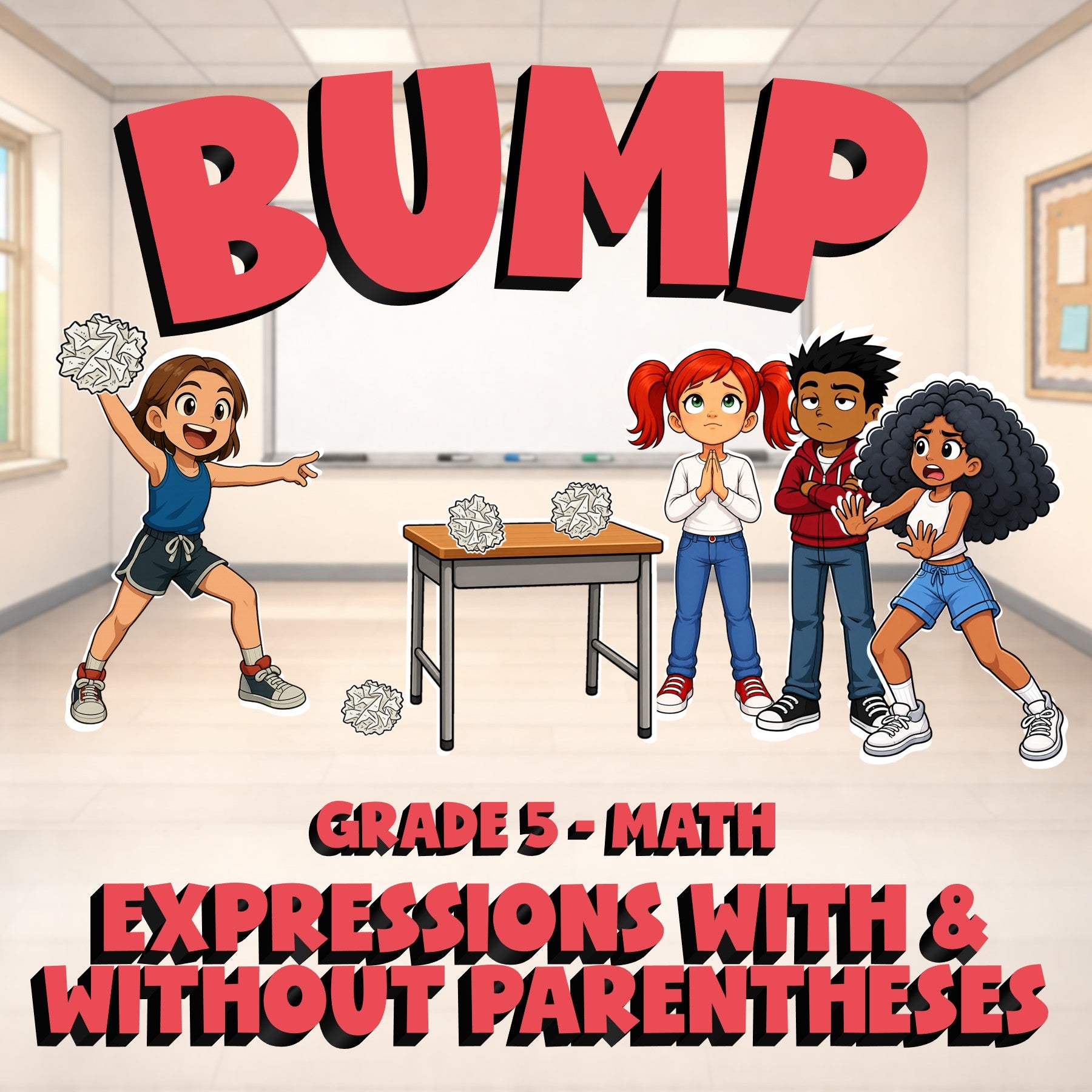 Expressions With & Without Parentheses BUMP Math Game - No Prep Grade 5 Review
