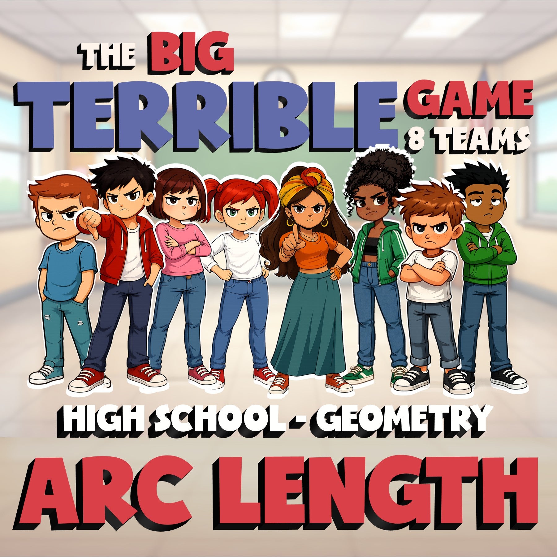 Arc Length BIG TERRIBLE GAME - No Prep Geometry Math Review Activity