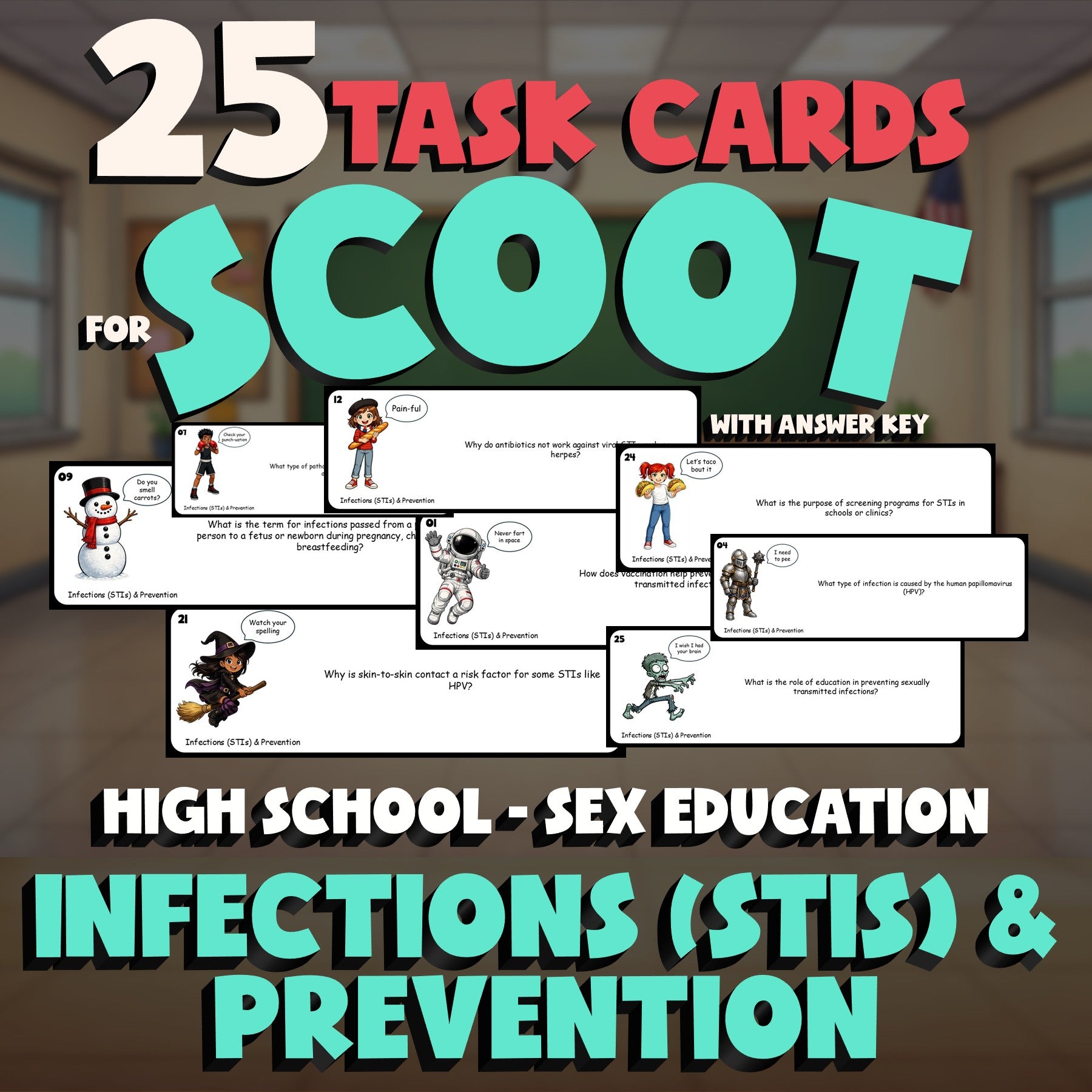 Infections (STIs) & Prevention SCOOT TASK CARDS Game - High School Sex Education