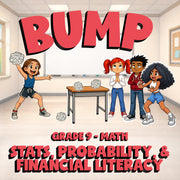 Stats, Probability, & Financial Literacy BUMP Math Game - No Prep Grade 9 Review