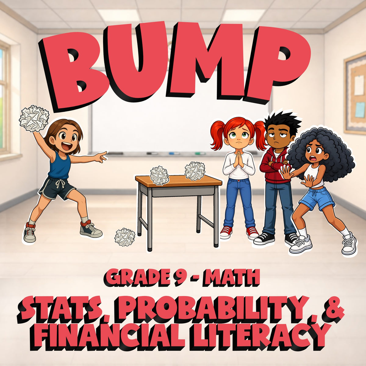 Stats, Probability, & Financial Literacy BUMP Math Game - No Prep Grade 9 Review