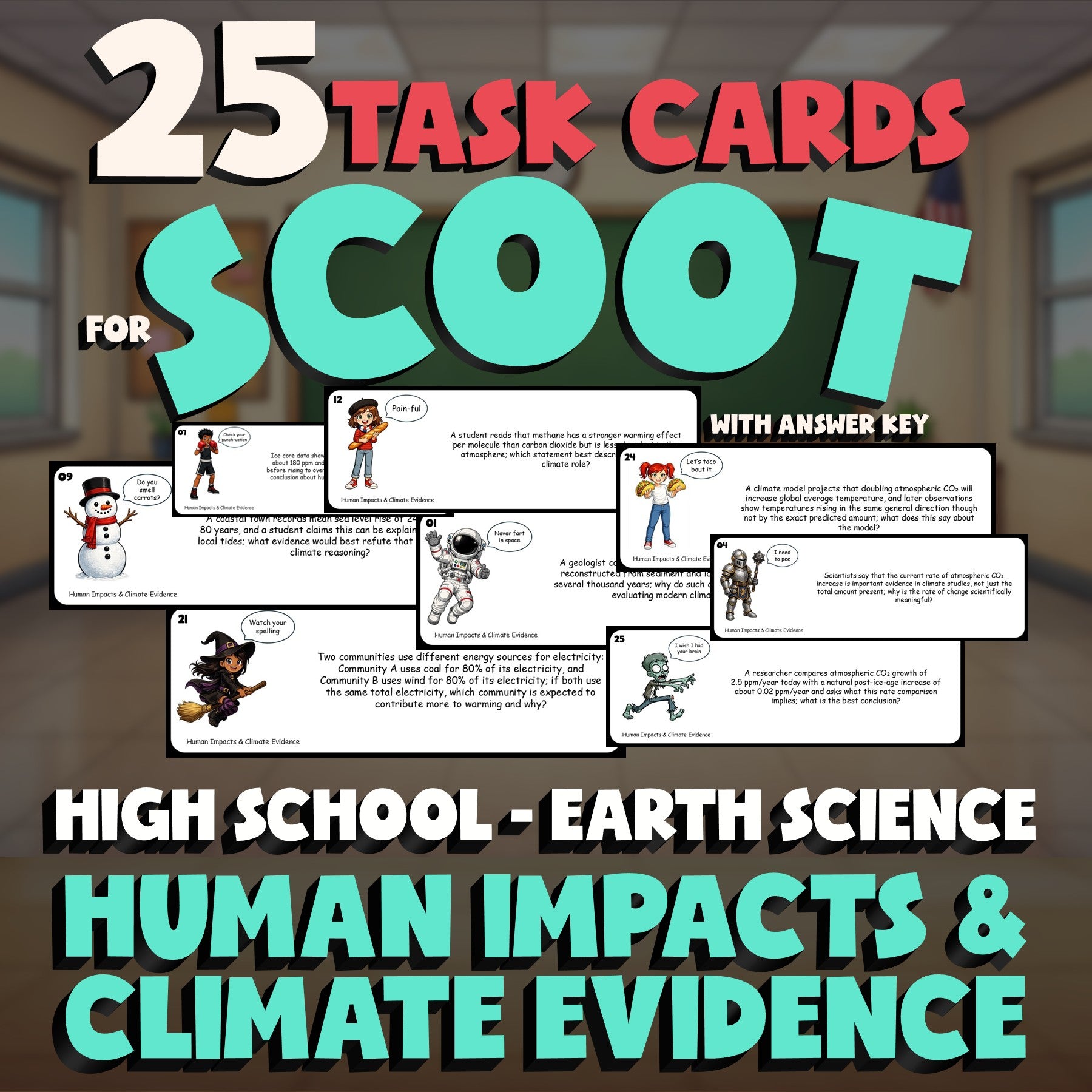 Human Impacts & Climate Evidence SCOOT TASK CARDS Game - No Prep Earth Science