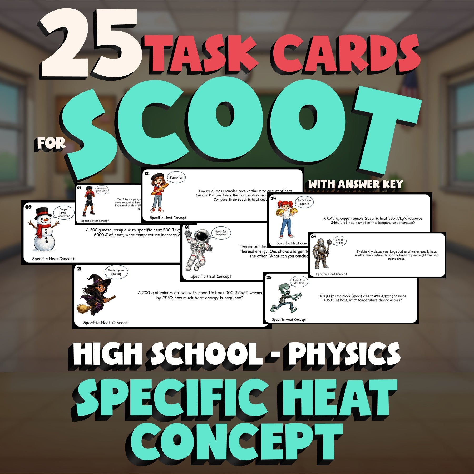 Specific Heat Concept SCOOT TASK CARDS Science Game - No Prep Physics Review