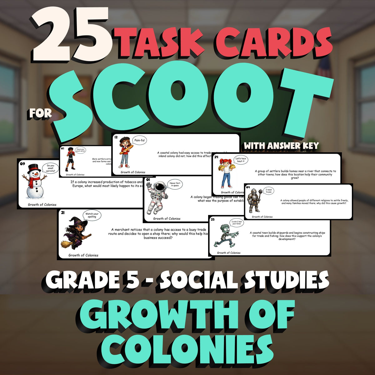 Growth of Colonies SCOOT TASK CARDS Socials Game - No Prep Grade 5 Review