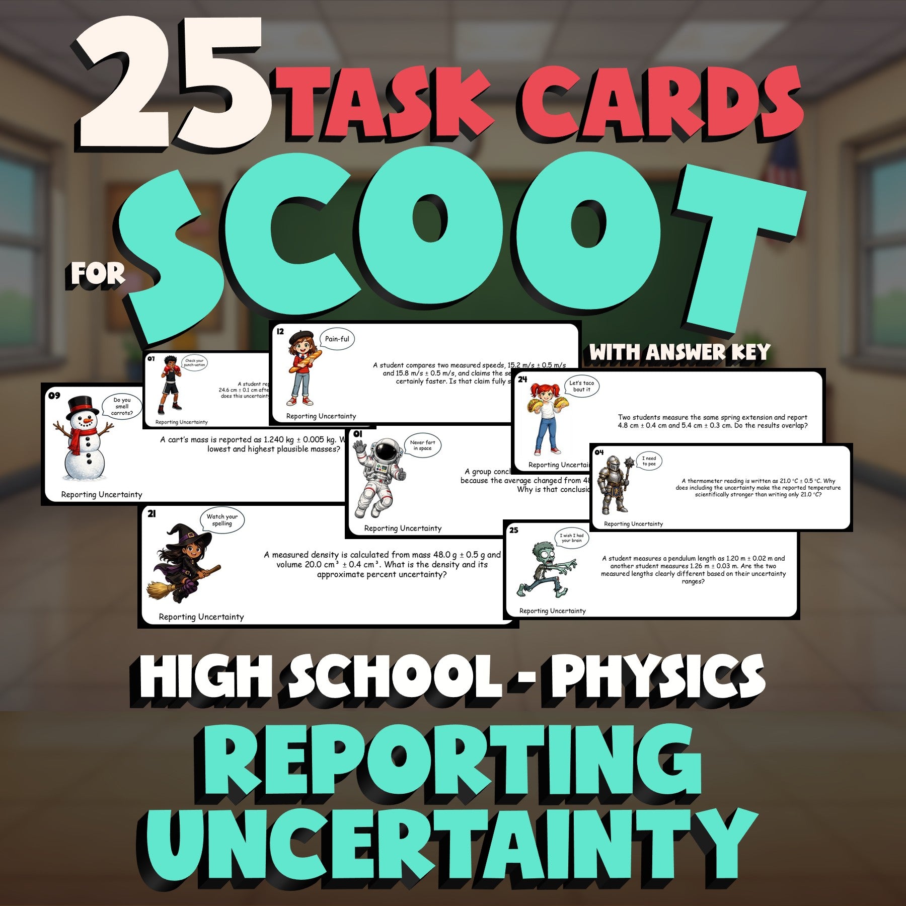 Reporting Uncertainty SCOOT TASK CARDS Science Game - No Prep Physics Review