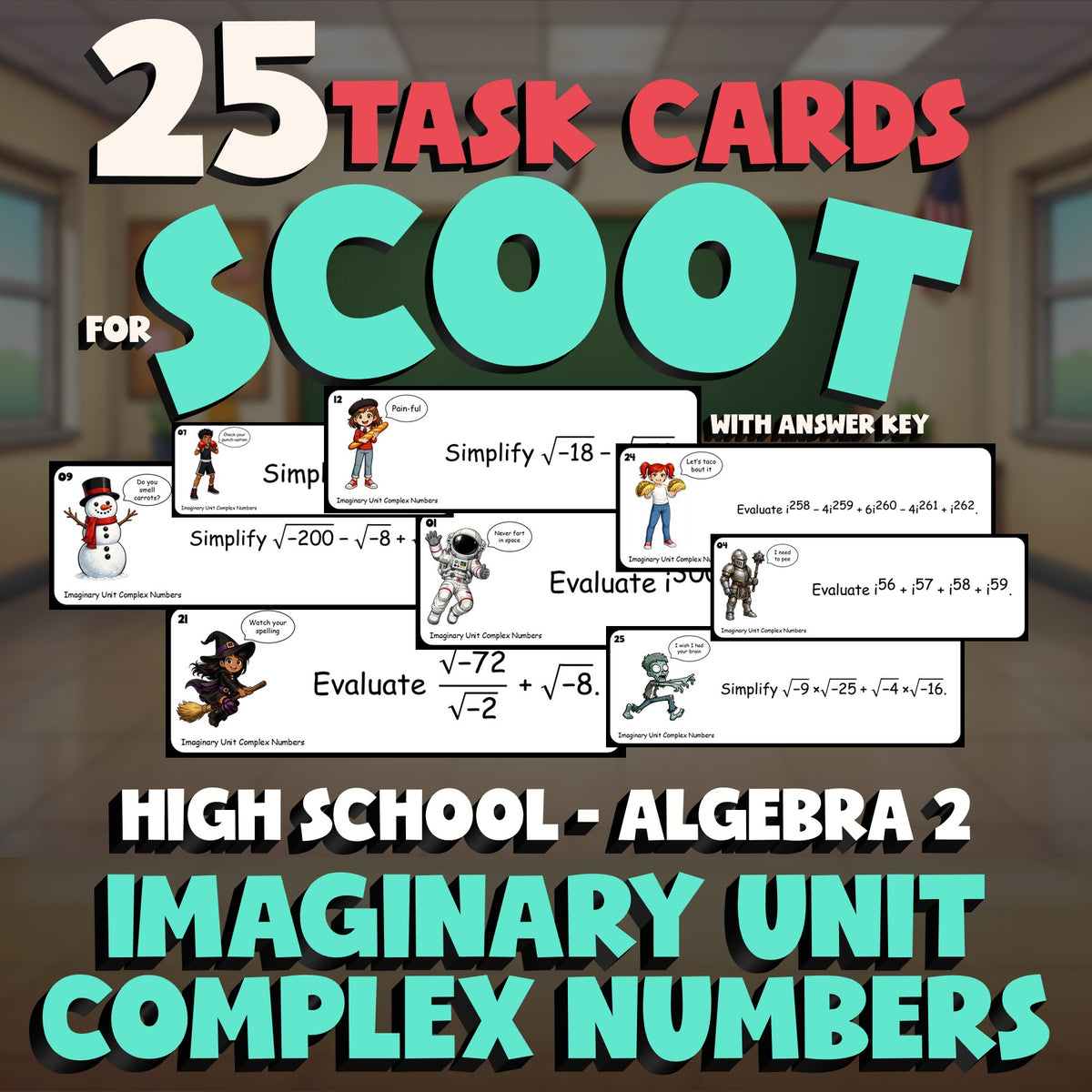 Imaginary Unit Complex Numbers SCOOT TASK CARDS Math Game - No Prep Algebra 2