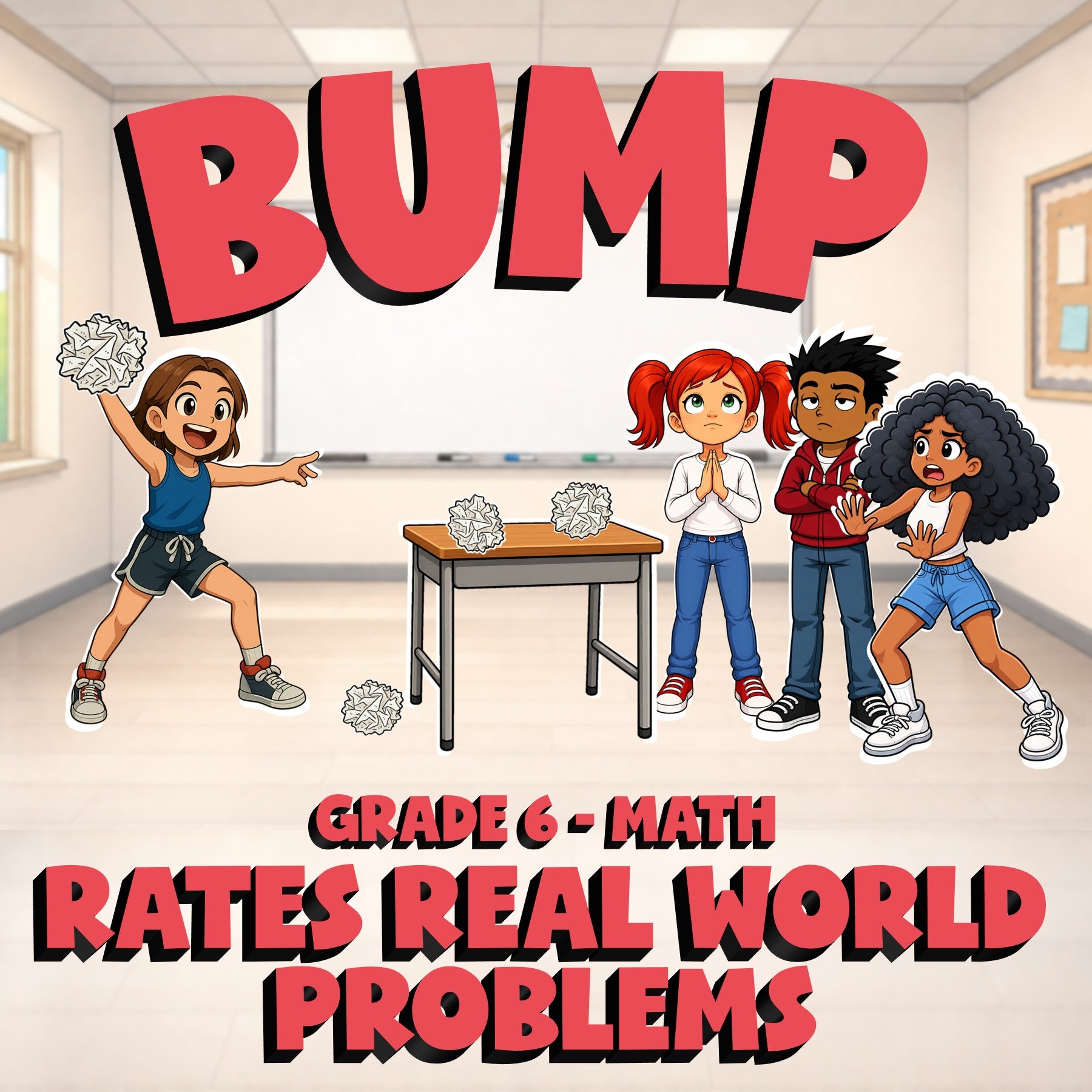 Rates Real World Problems BUMP Math Game - No Prep Grade 6 Review Activity