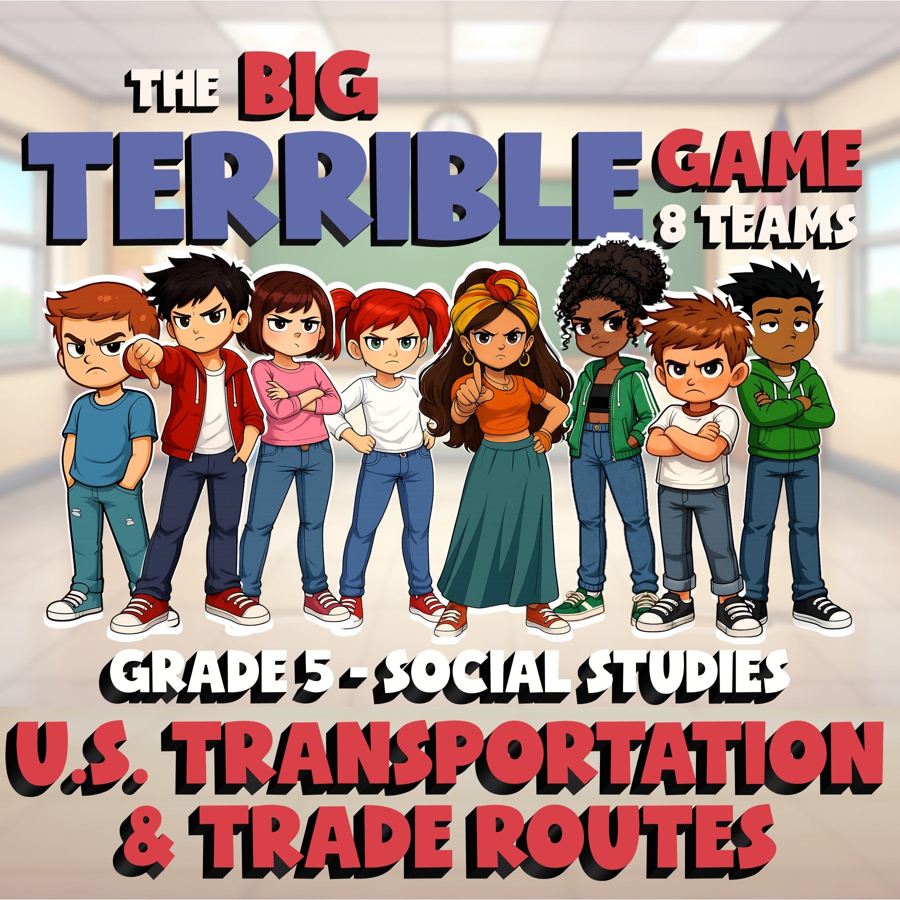 U.S. Transportation & Trade Routes BIG TERRIBLE GAME - Grade 5 Socials Review