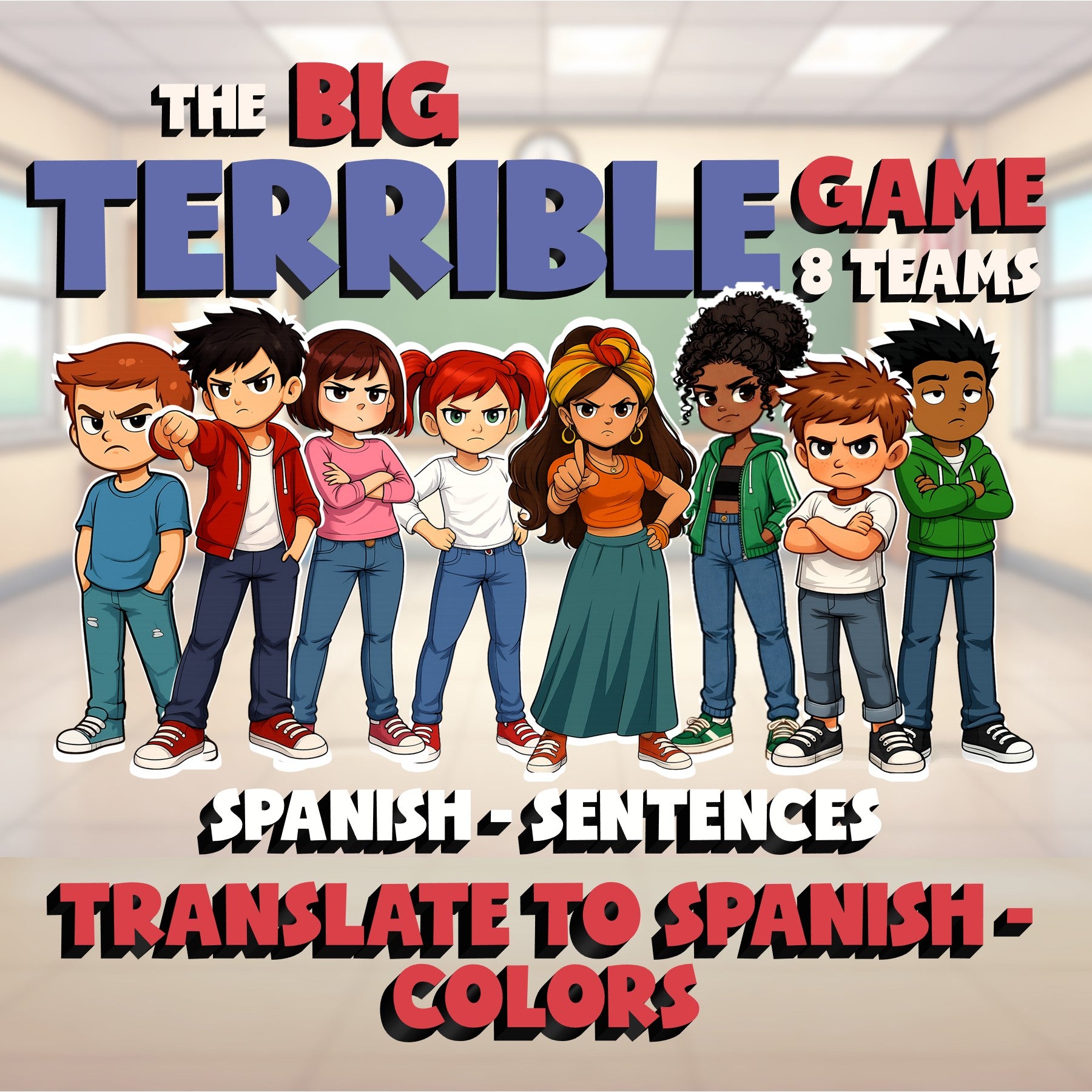 Translate to Spanish - Colors BIG TERRIBLE GAME - No Prep Spanish Exercise