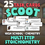 Multi Step Stoichiometry SCOOT TASK CARDS Science Game - No Prep Chemistry
